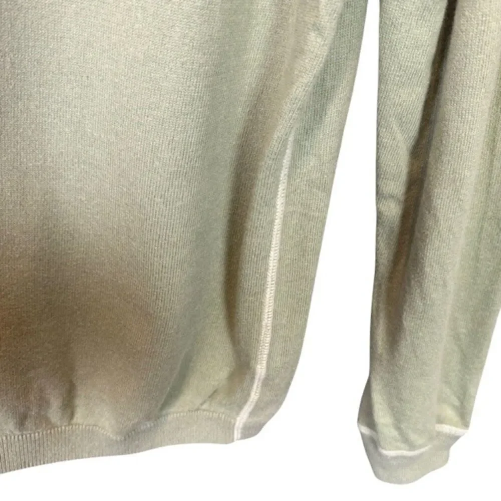 Banana Republic Cotton Cashmere V-Neck Sweater Contrast Stitch‎ Green Size Large